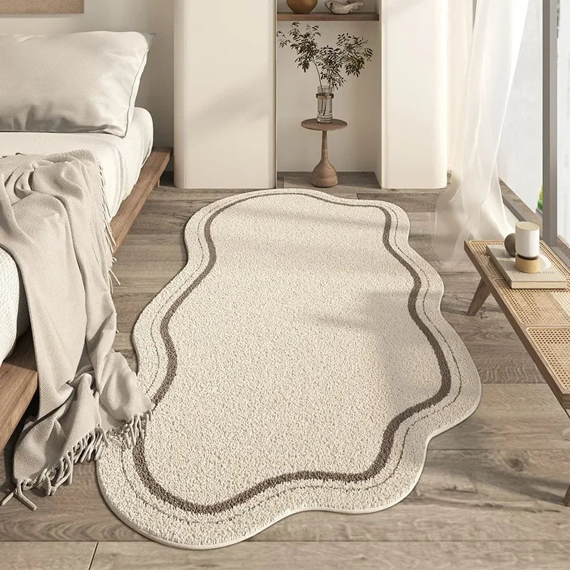 Abstract Cream Area Rug with Irregular Shape