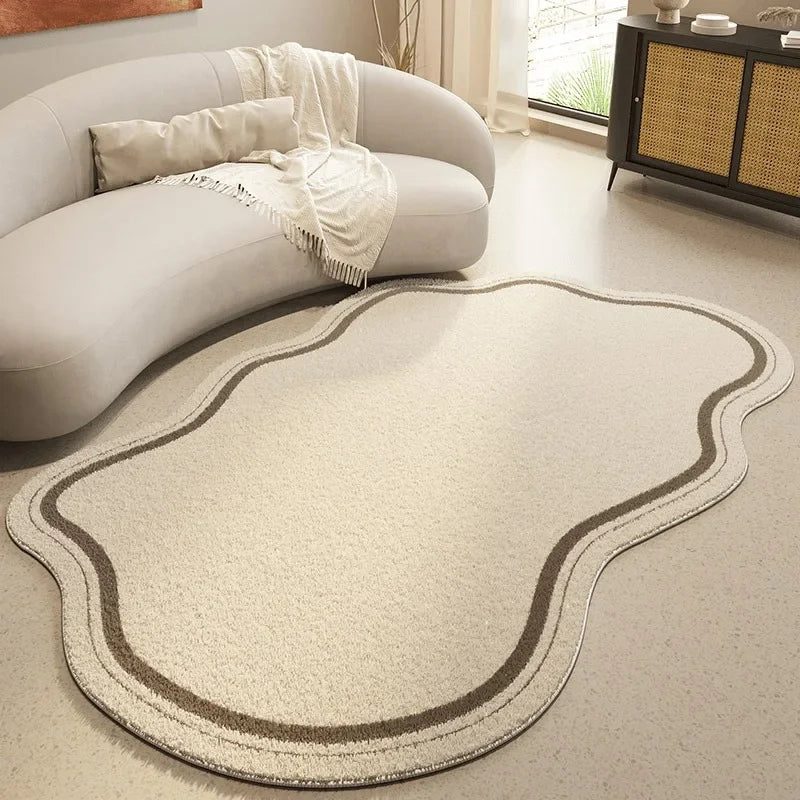 Abstract Cream Area Rug with Irregular Shape