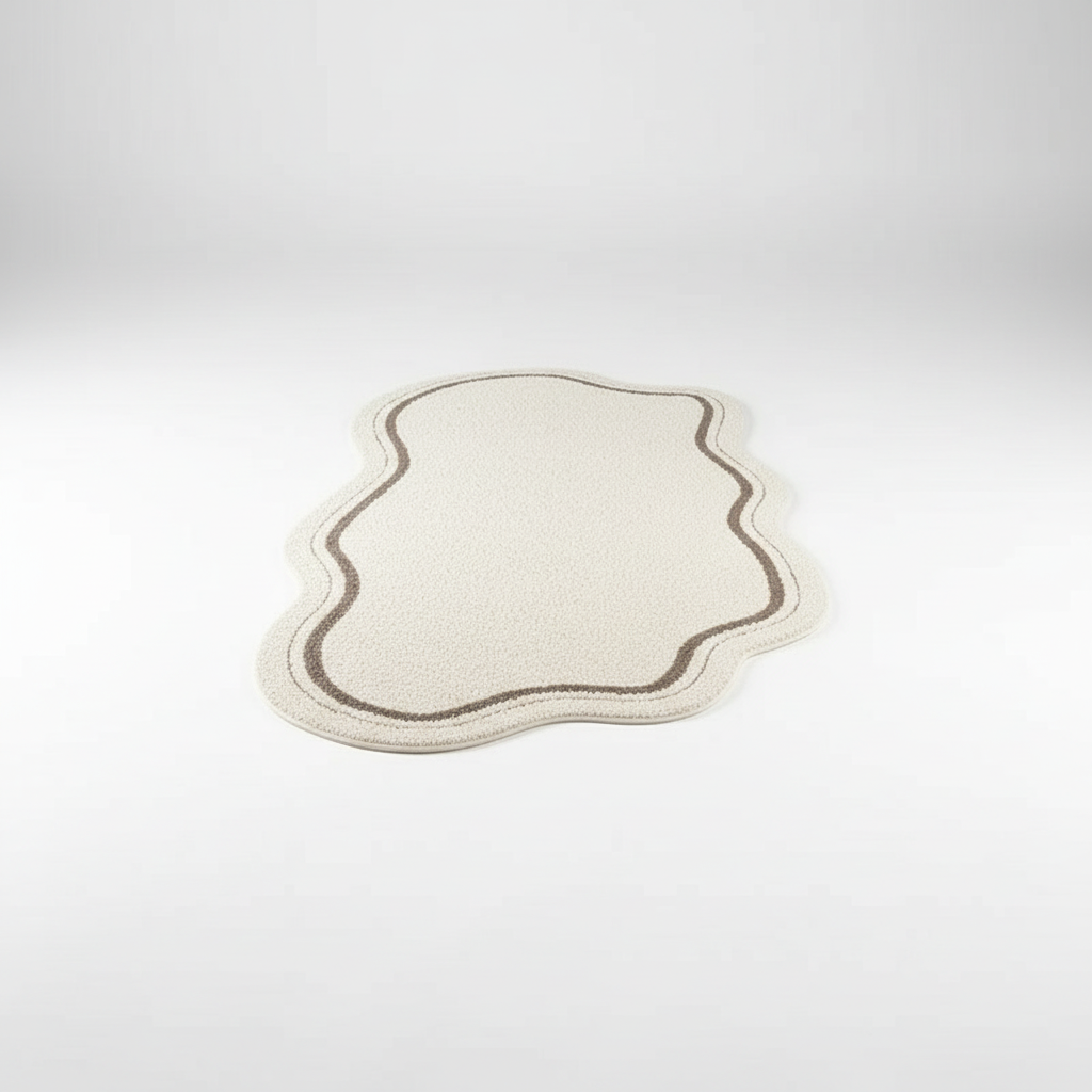 Abstract Cream Area Rug with Irregular Shape