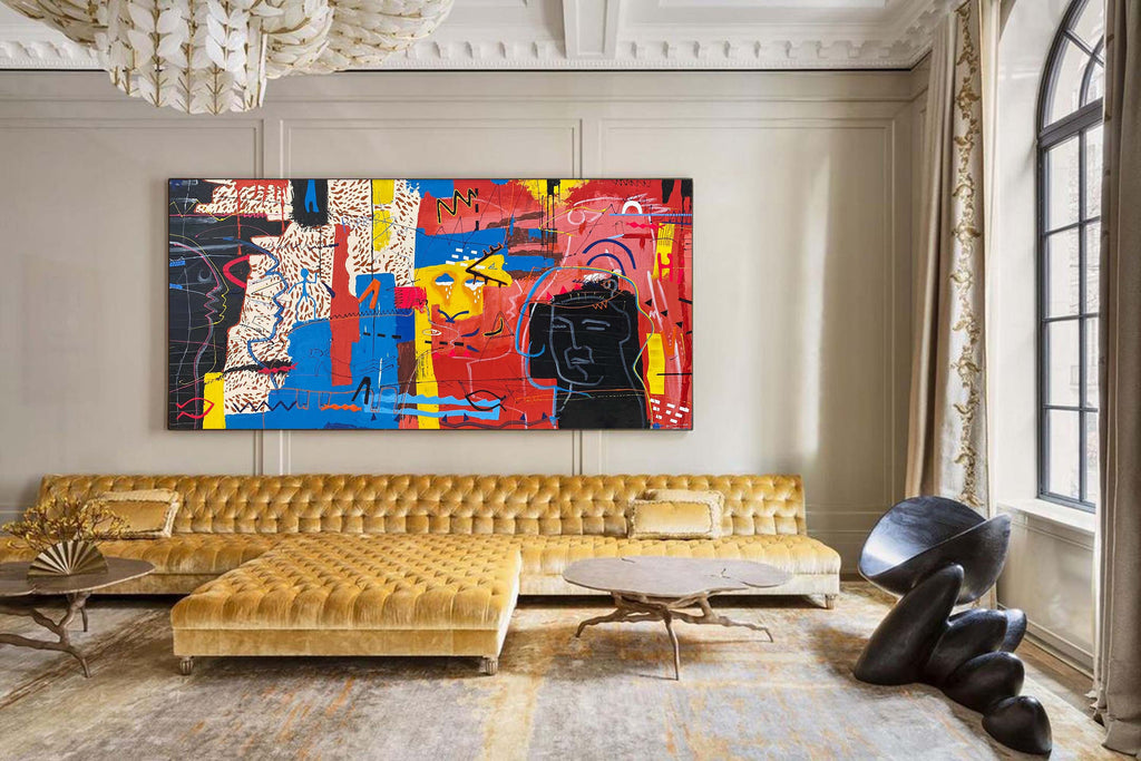 Abstract Graffiti Wall Art with Color Block Design