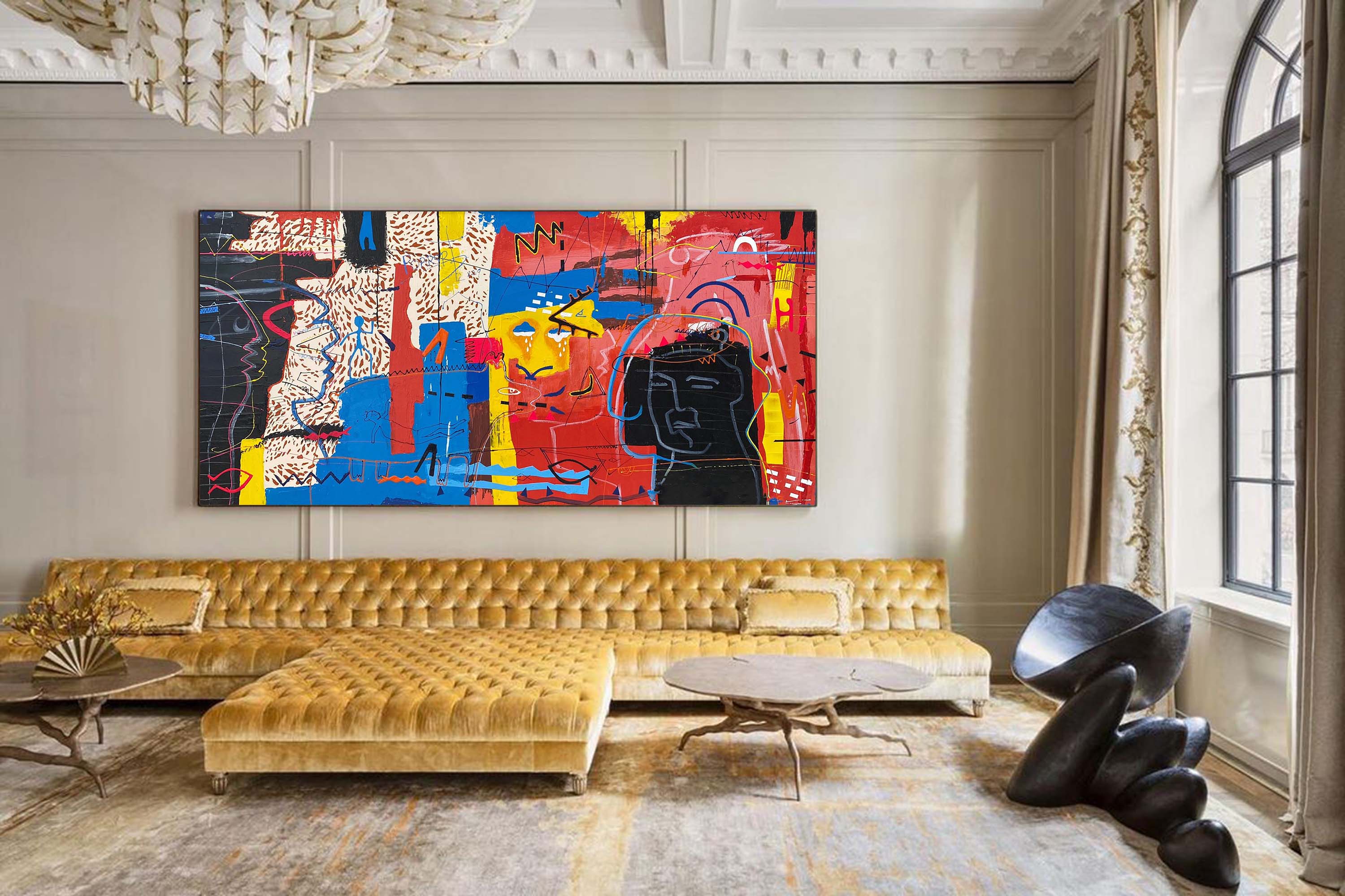 Abstract Graffiti Wall Art with Color Block Design
