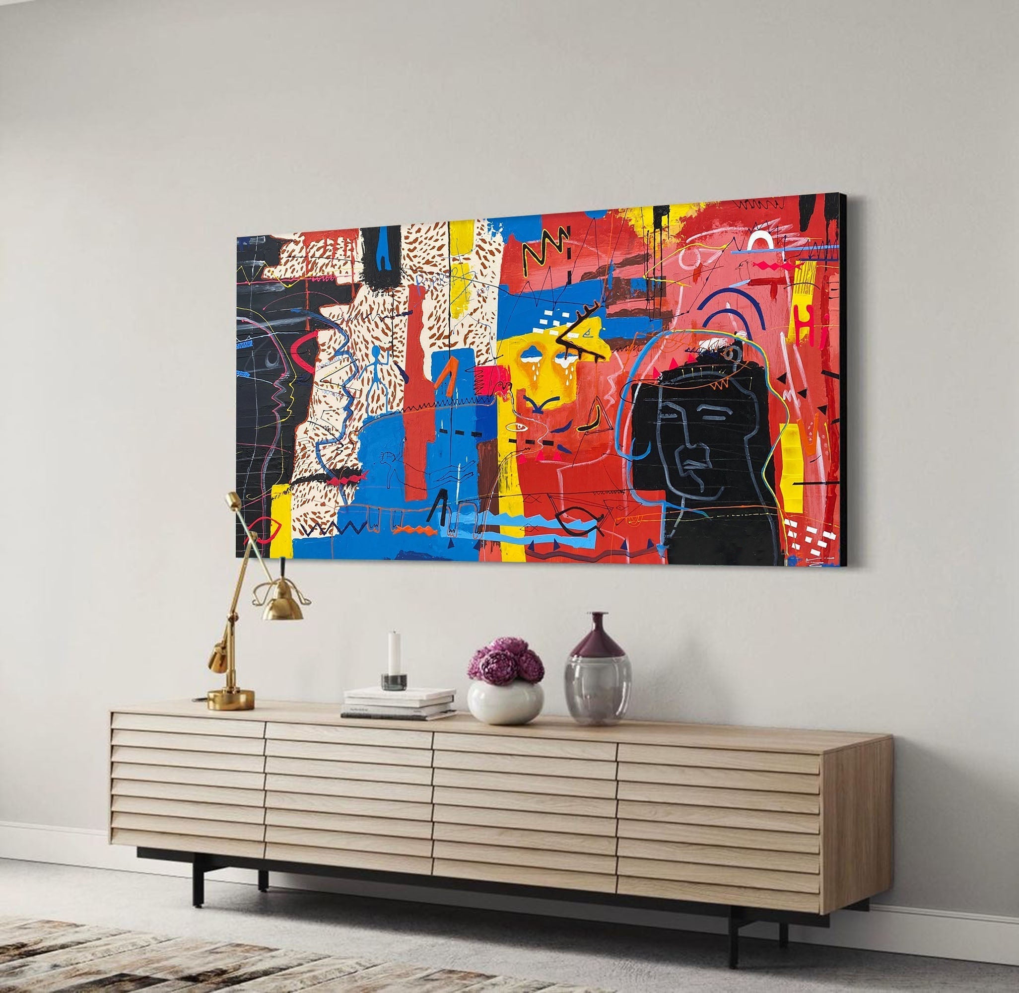 Abstract Graffiti Wall Art with Color Block Design