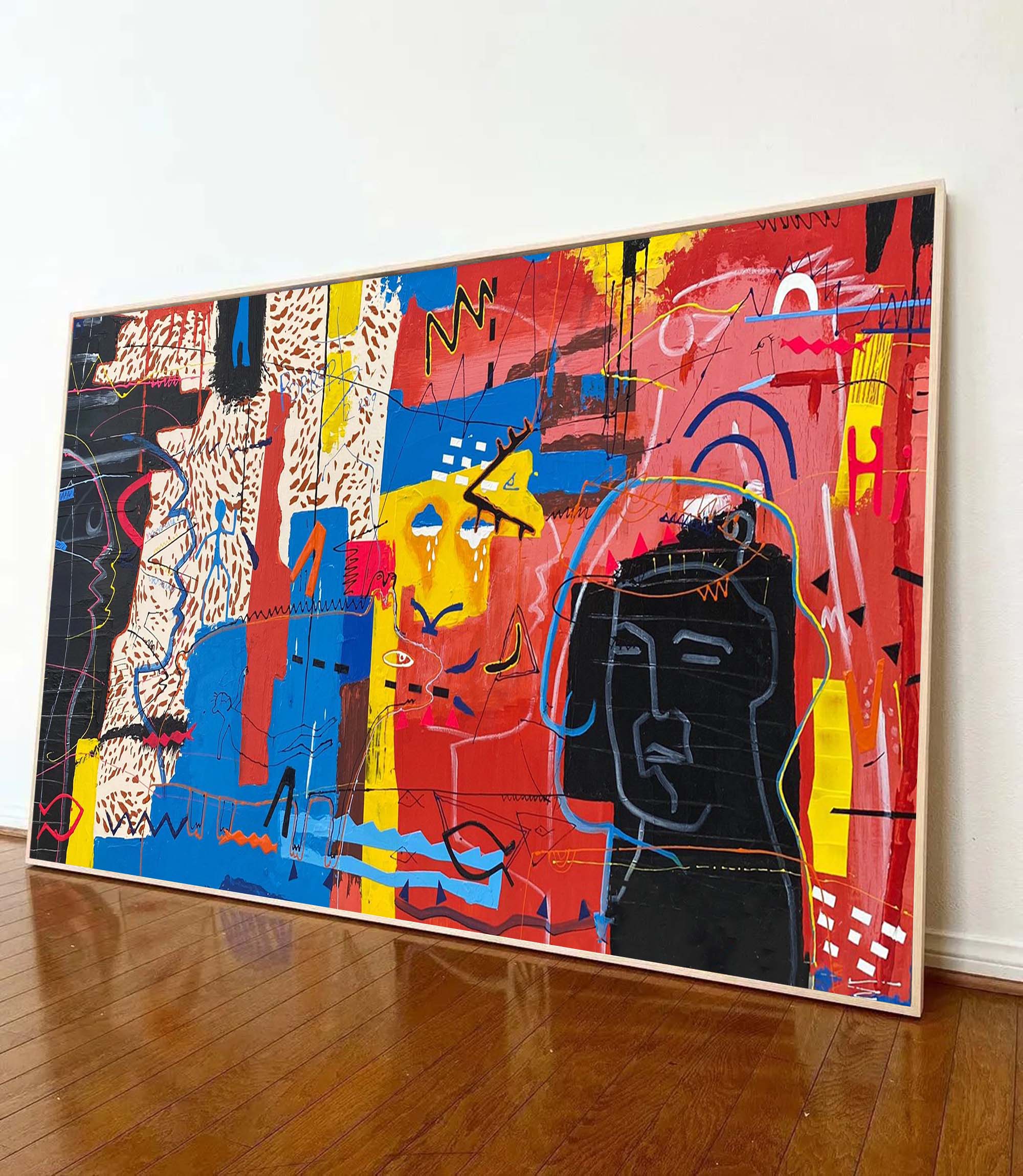 Abstract Graffiti Wall Art with Color Block Design