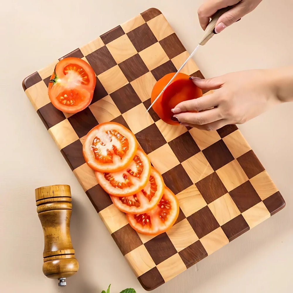 Acacia Wood Cutting Board with Checker Pattern