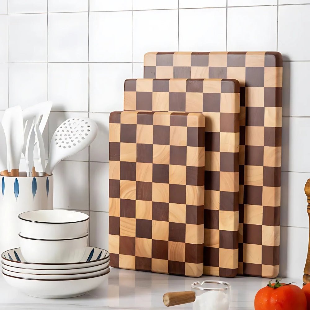 Acacia Wood Cutting Board with Checker Pattern