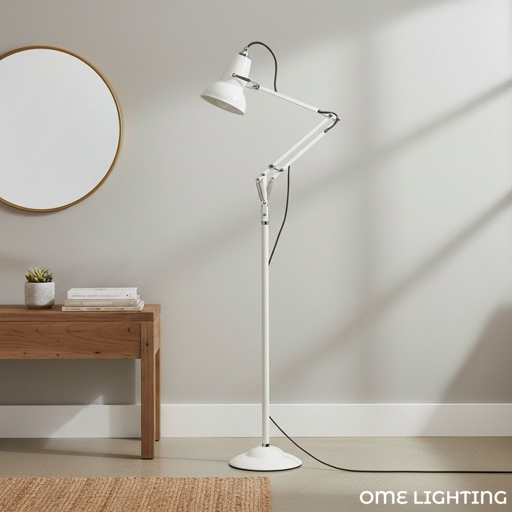 Adjustable Industrial Floor Lamp with Swing Arm for Task Lighting