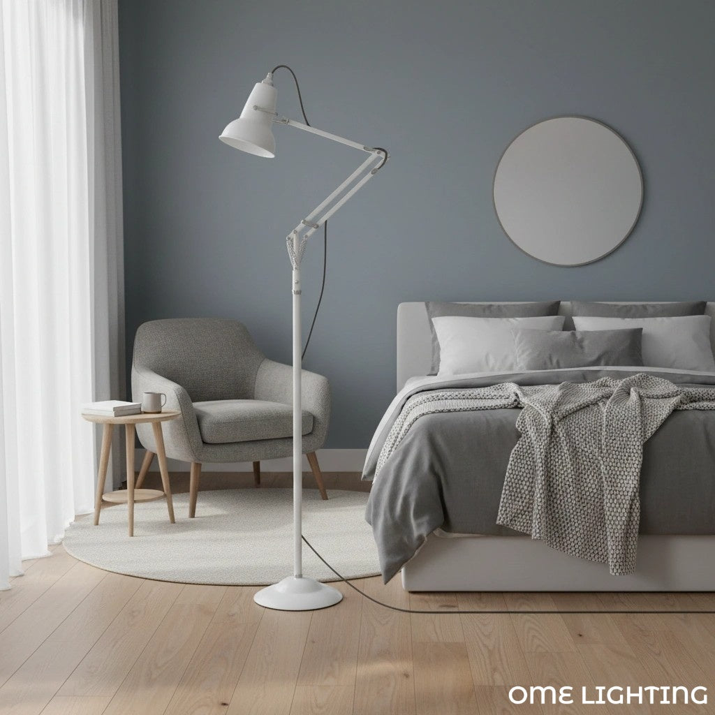 Adjustable Industrial Floor Lamp with Swing Arm for Task Lighting