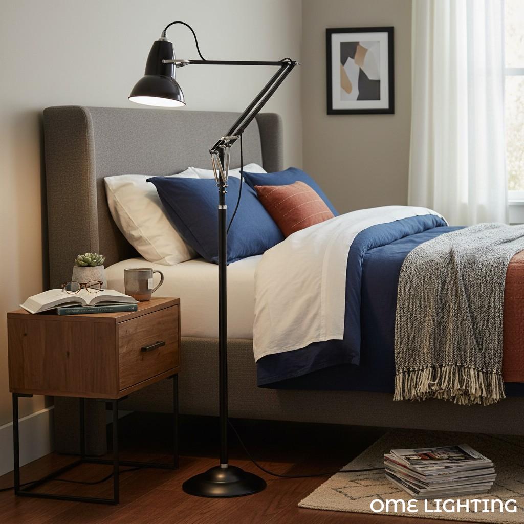 Adjustable Industrial Floor Lamp with Swing Arm for Task Lighting
