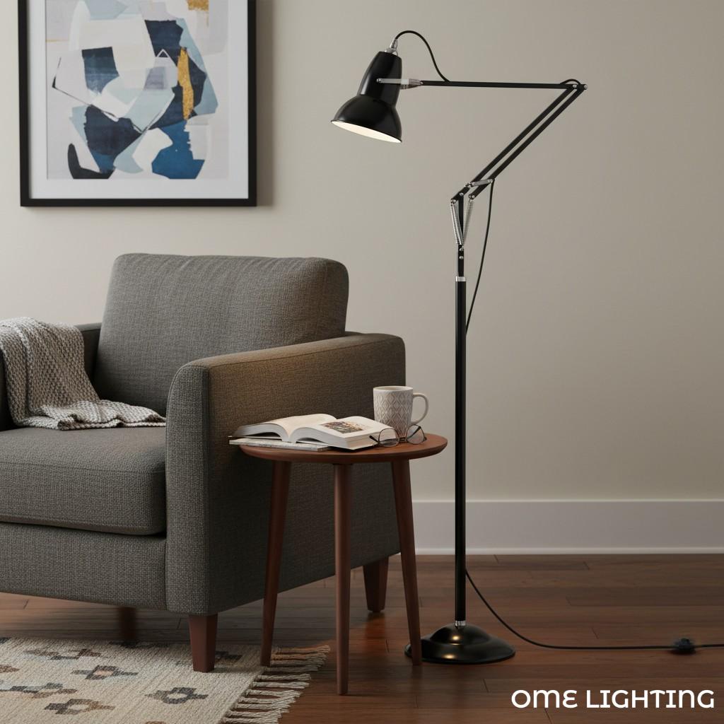 Adjustable Industrial Floor Lamp with Swing Arm for Task Lighting
