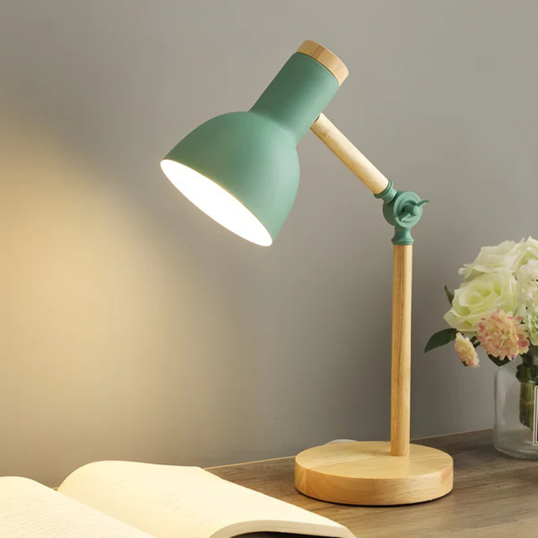 Adjustable Wood Desk Lamp with Metal Shade
