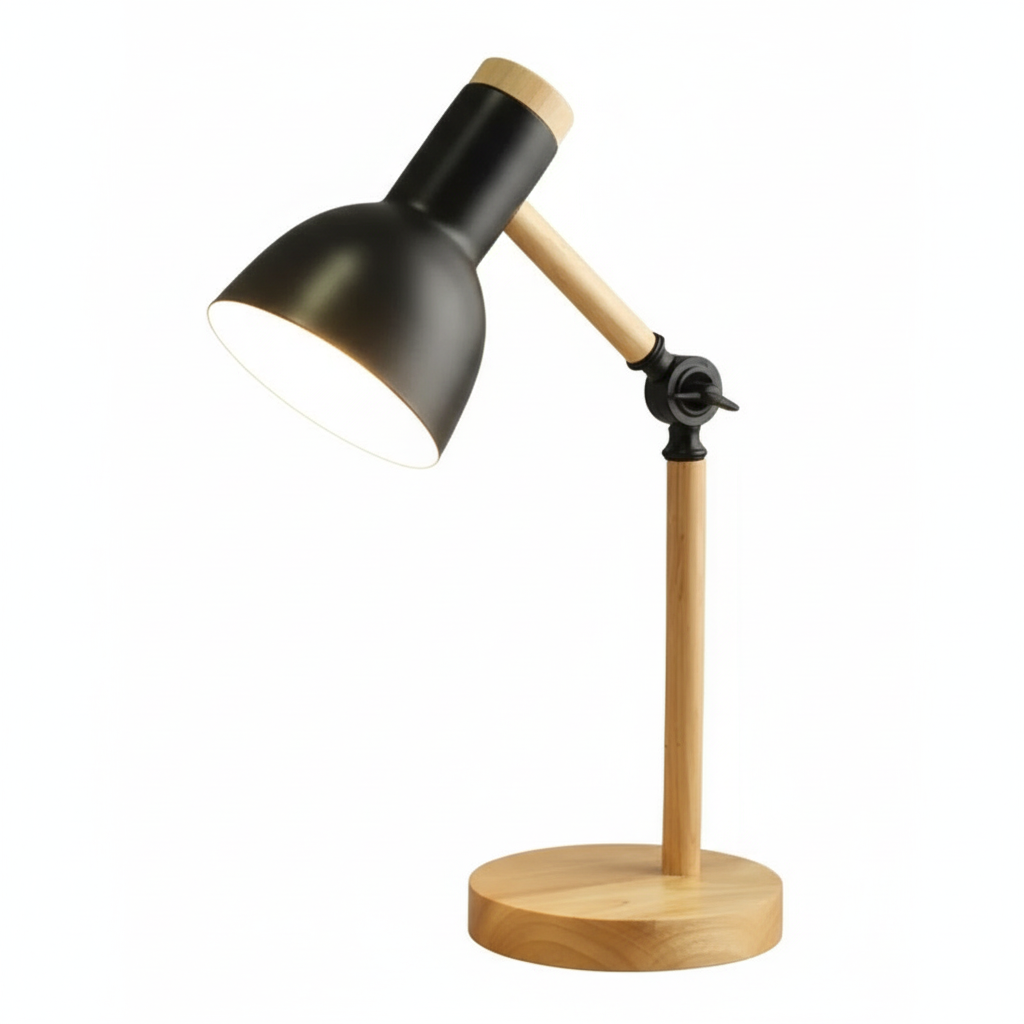 Adjustable Wood Desk Lamp with Metal Shade