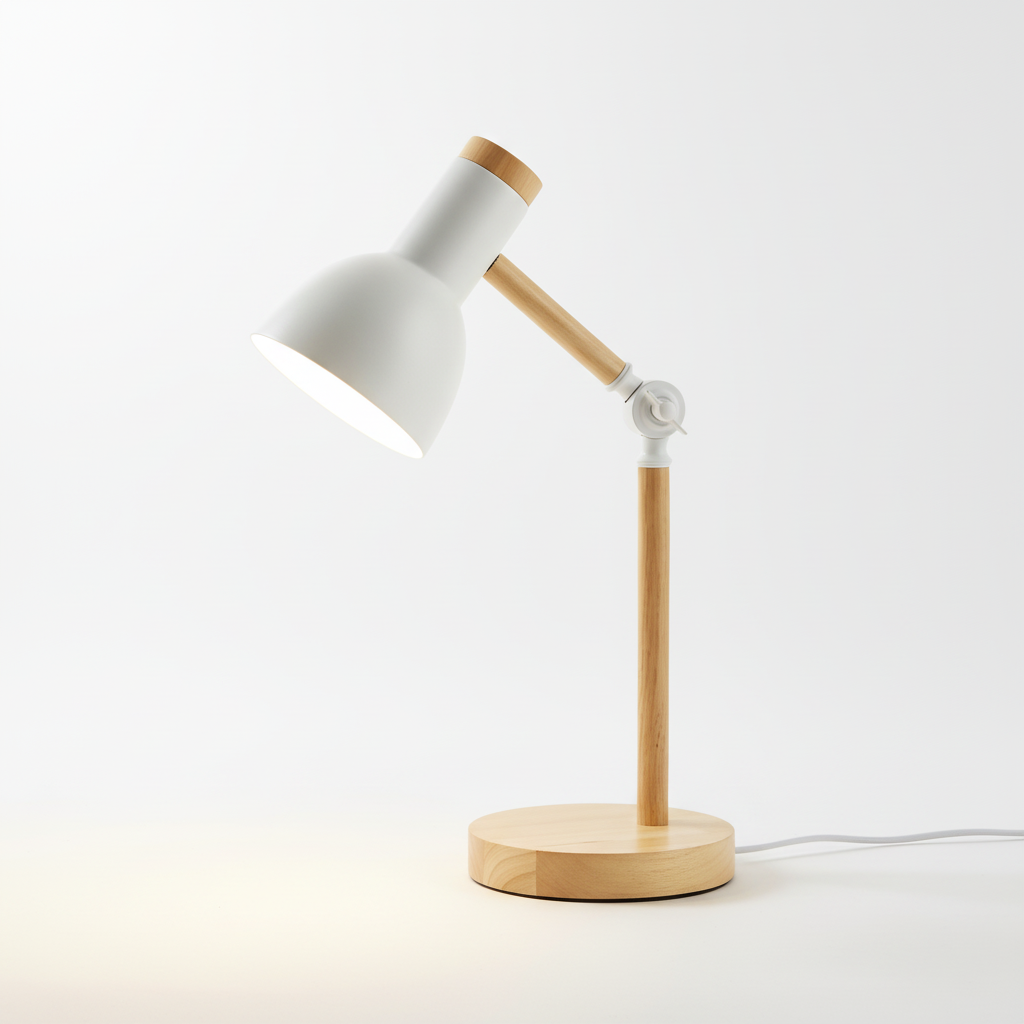 Adjustable Wood Desk Lamp with Metal Shade