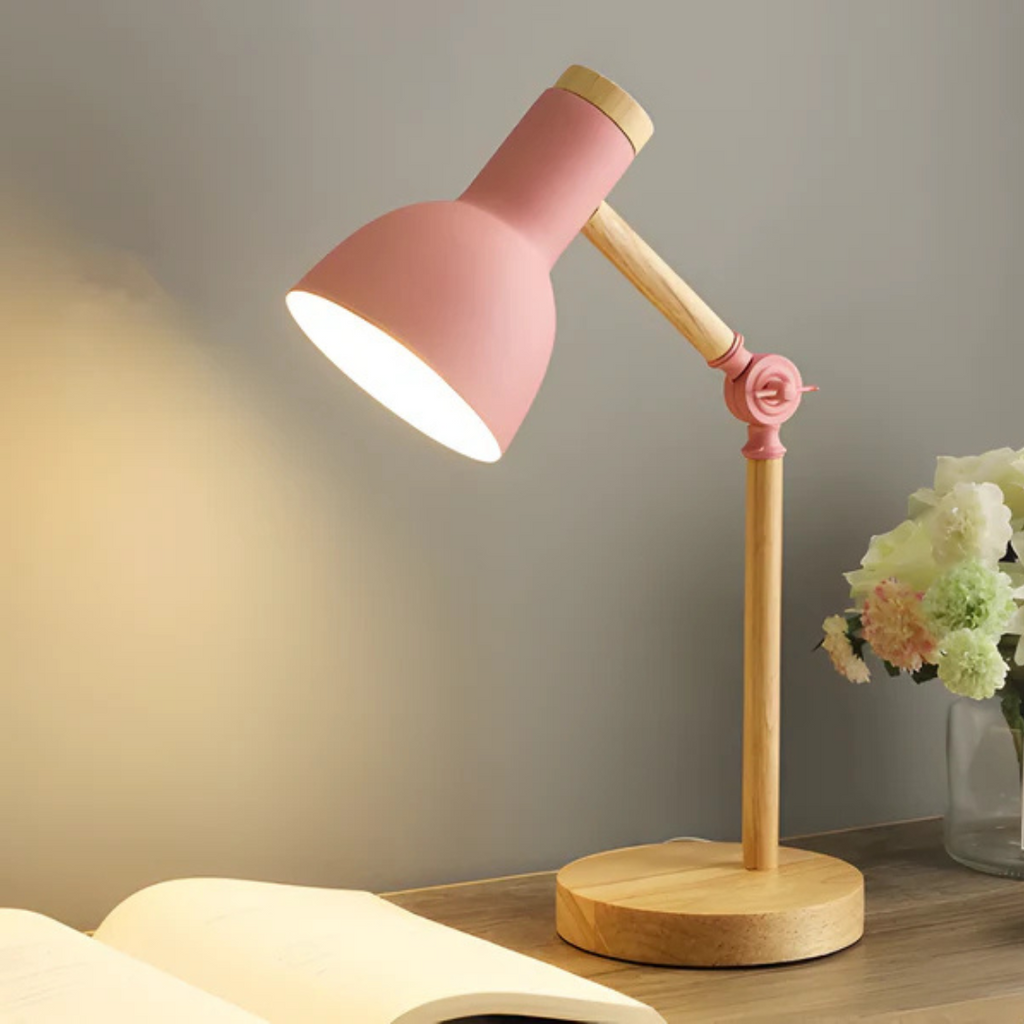Adjustable Wood Desk Lamp with Metal Shade