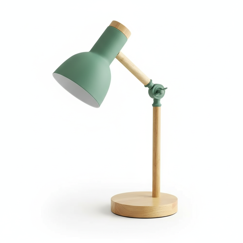Adjustable Wood Desk Lamp with Metal Shade