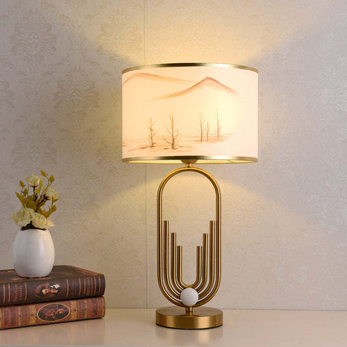 Artistic Gold Desk Lamp with Fabric Shade