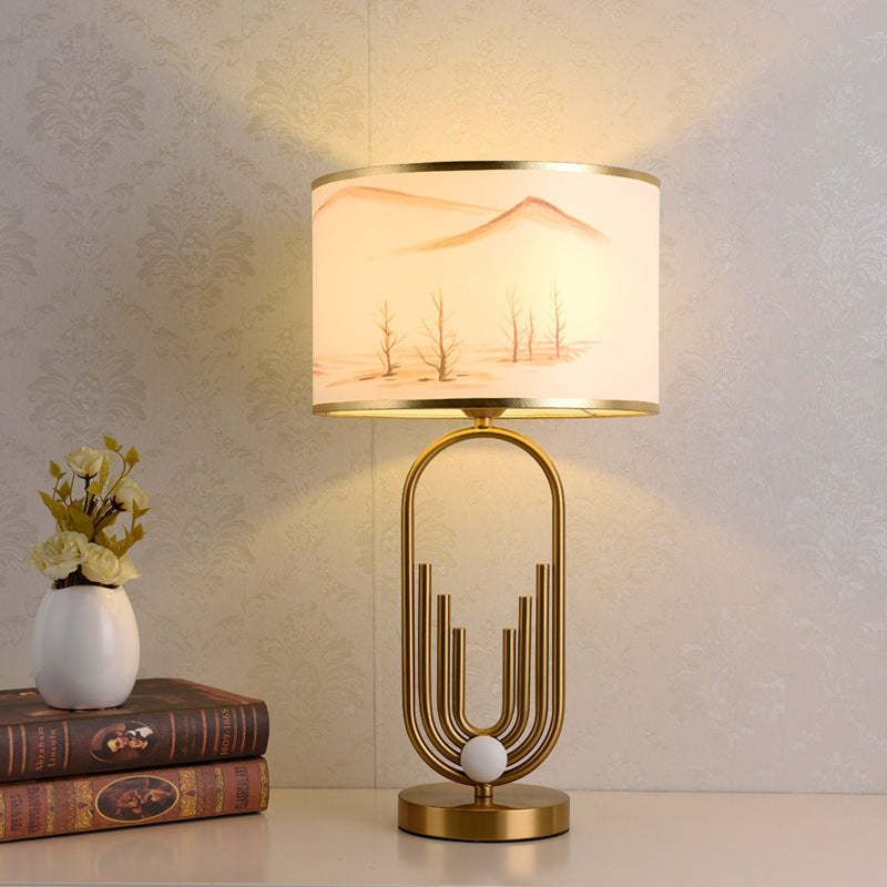 Artistic Gold Desk Lamp with Fabric Shade