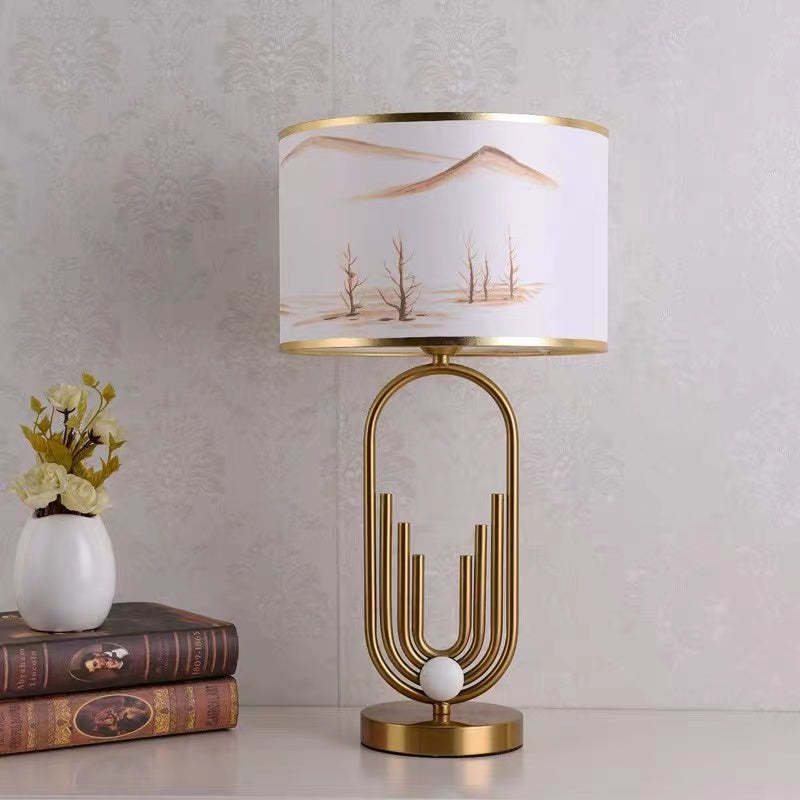 Artistic Gold Desk Lamp with Fabric Shade
