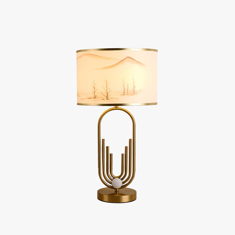 Artistic Gold Desk Lamp with Fabric Shade