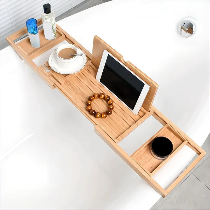 Bamboo Bath Caddy Bathroom Accessories with Expandable Tray Design