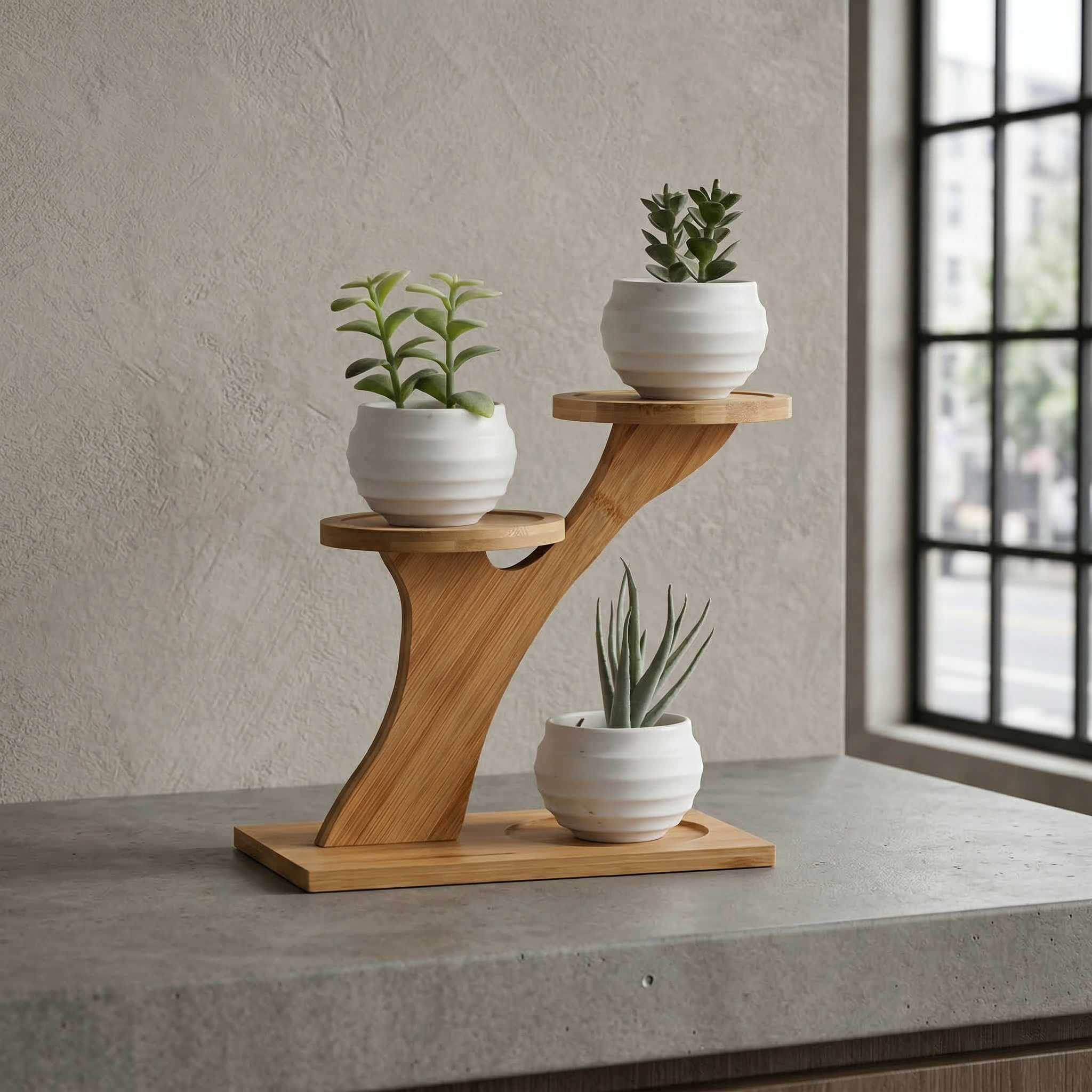 Bamboo Branch Plant Stand with Tiered Display Shelves