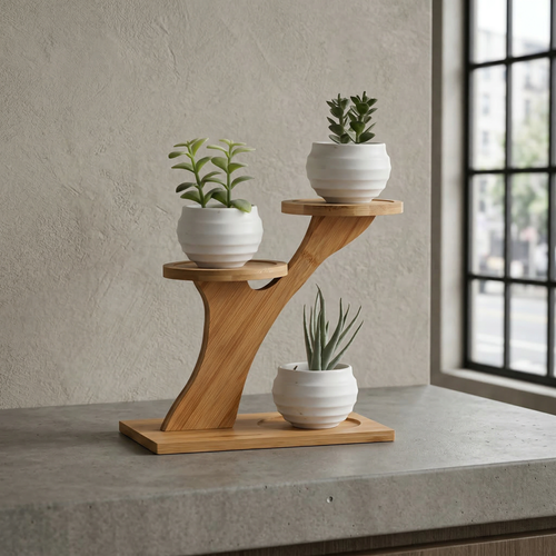 Bamboo Branch Plant Stand with Tiered Display Shelves