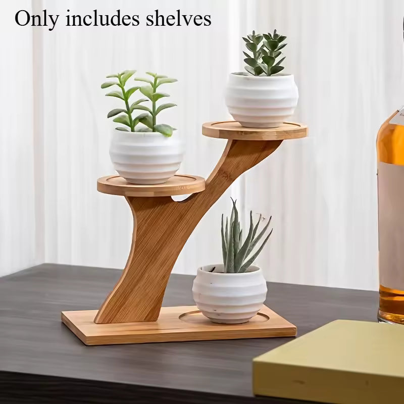 Bamboo Branch Plant Stand with Tiered Display Shelves