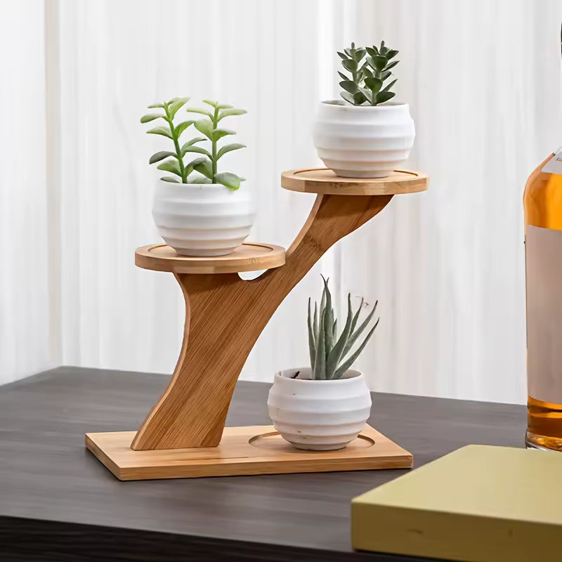 Bamboo Branch Plant Stand with Tiered Display Shelves
