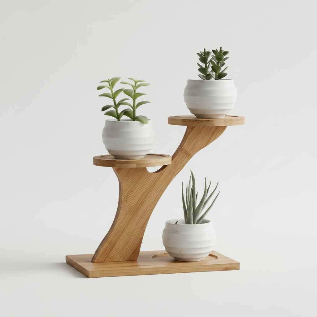 Bamboo Branch Plant Stand with Tiered Display Shelves