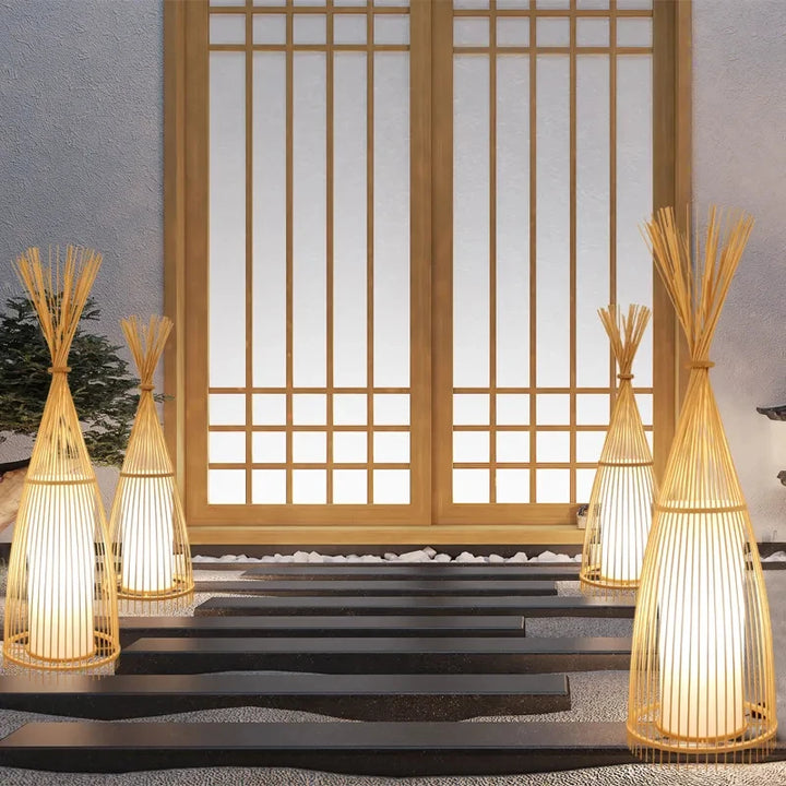 Bamboo Floor Lamp with Cone Woven Design