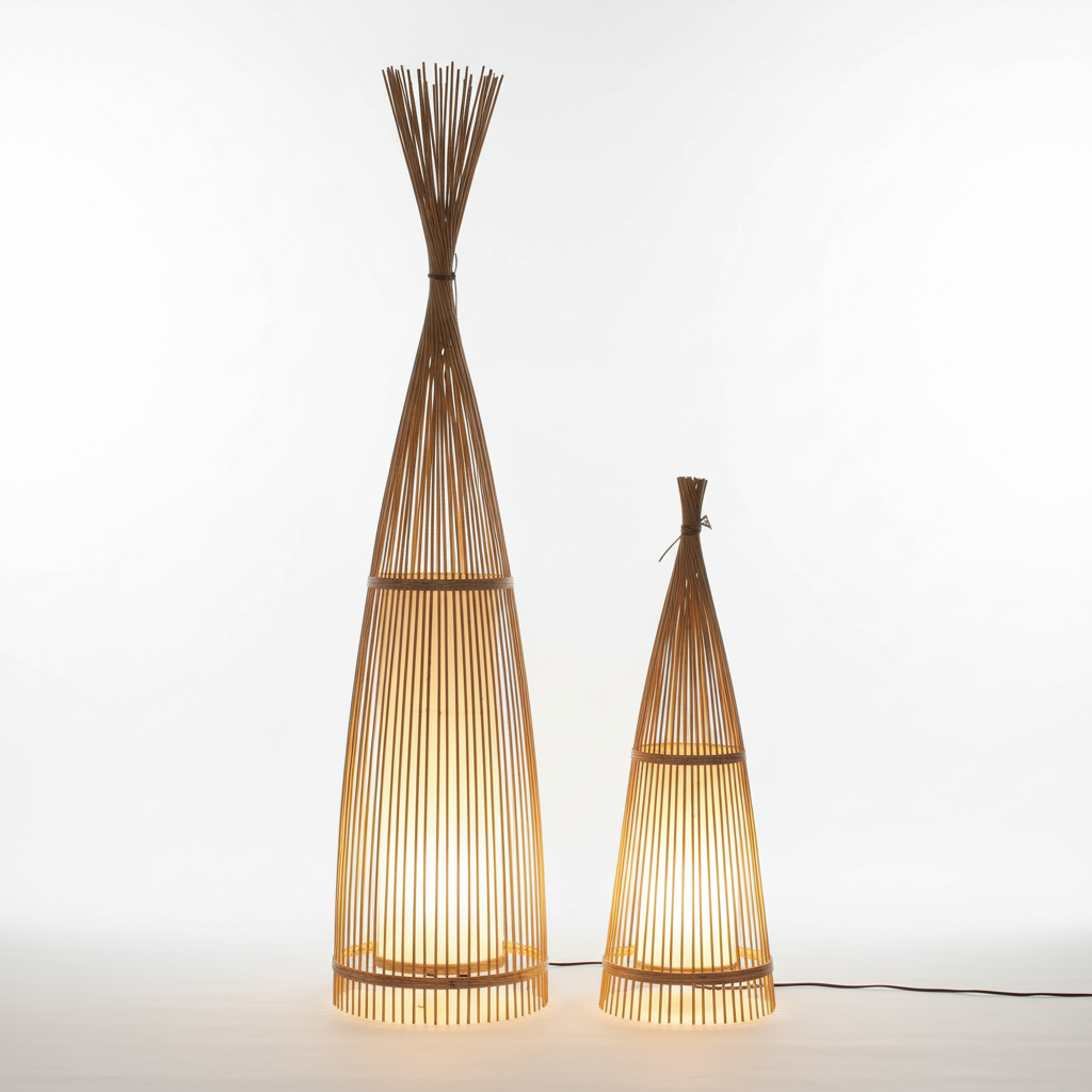 Bamboo Floor Lamp with Cone Woven Design