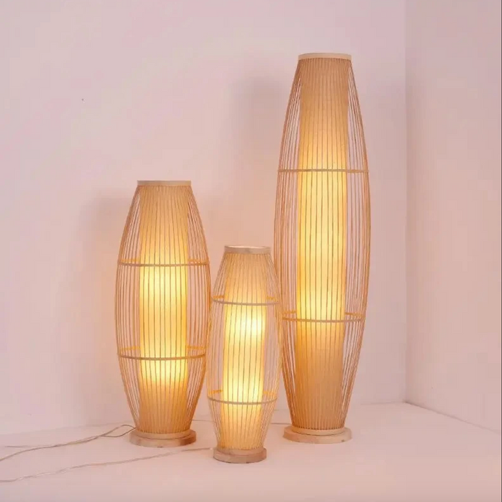 Bamboo Floor Lamp with Natural Woven Shade