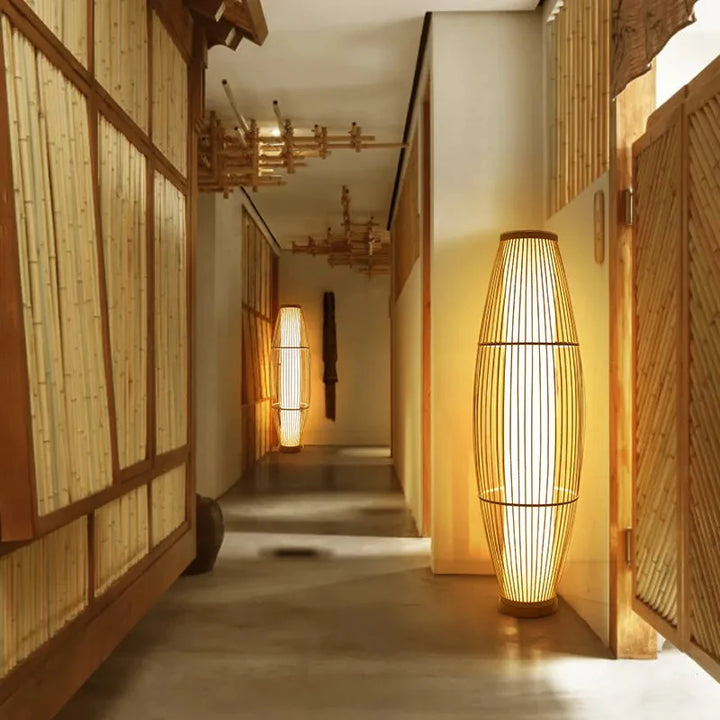 Bamboo Floor Lamp with Natural Woven Shade