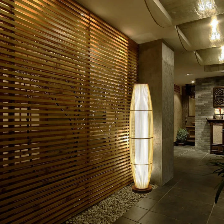 Bamboo Floor Lamp with Natural Woven Shade