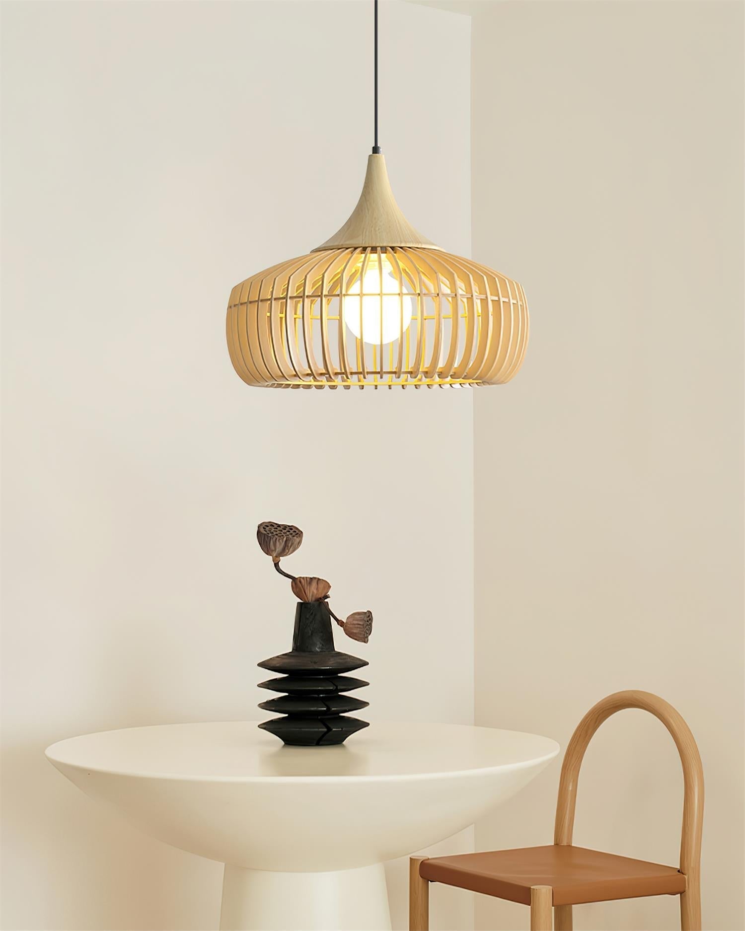 Bamboo Rattan Pendant Light with Woven Shade
