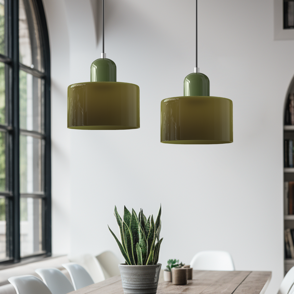 Bauhaus Glass Pendant Light with Colored Shade