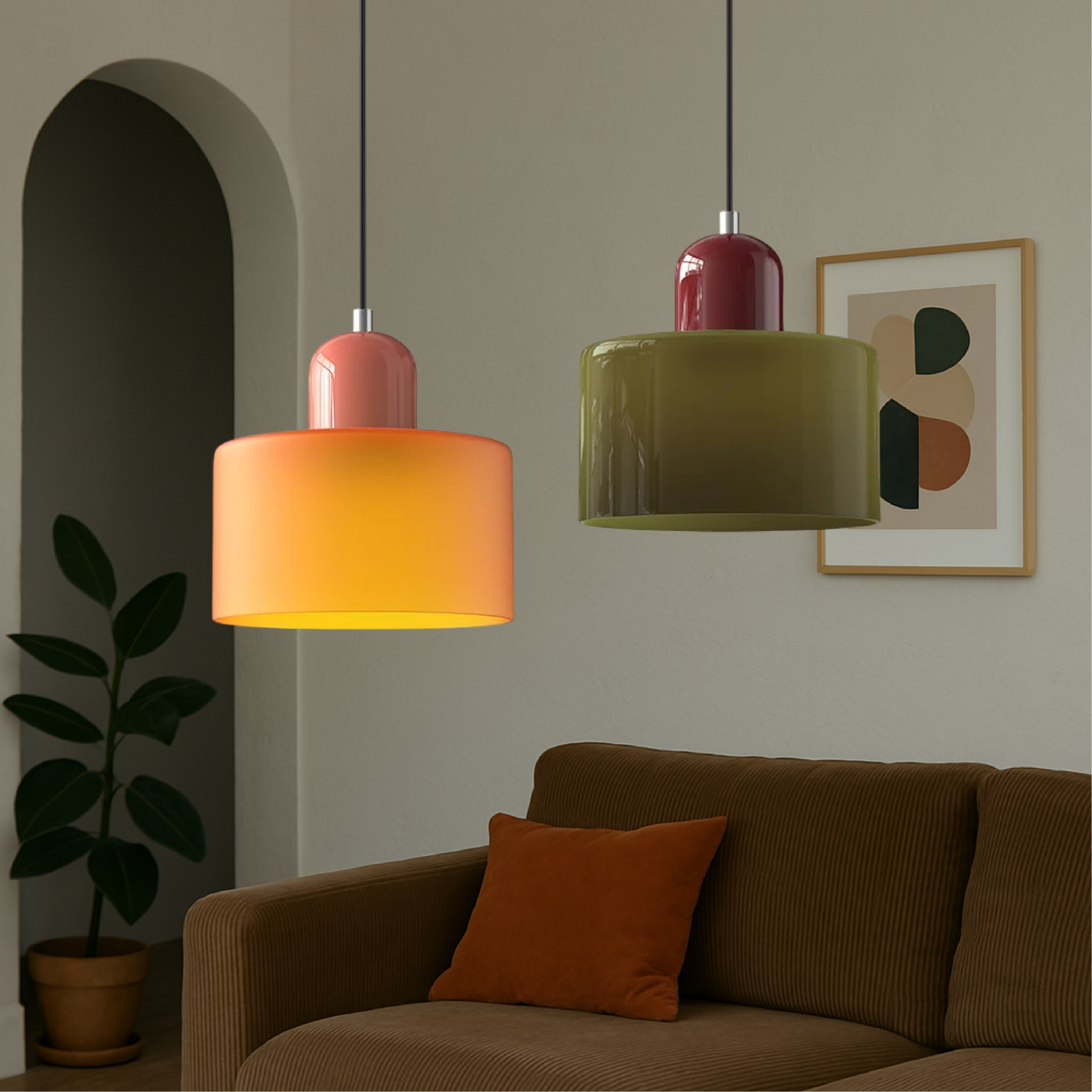 Bauhaus Glass Pendant Light with Colored Shade