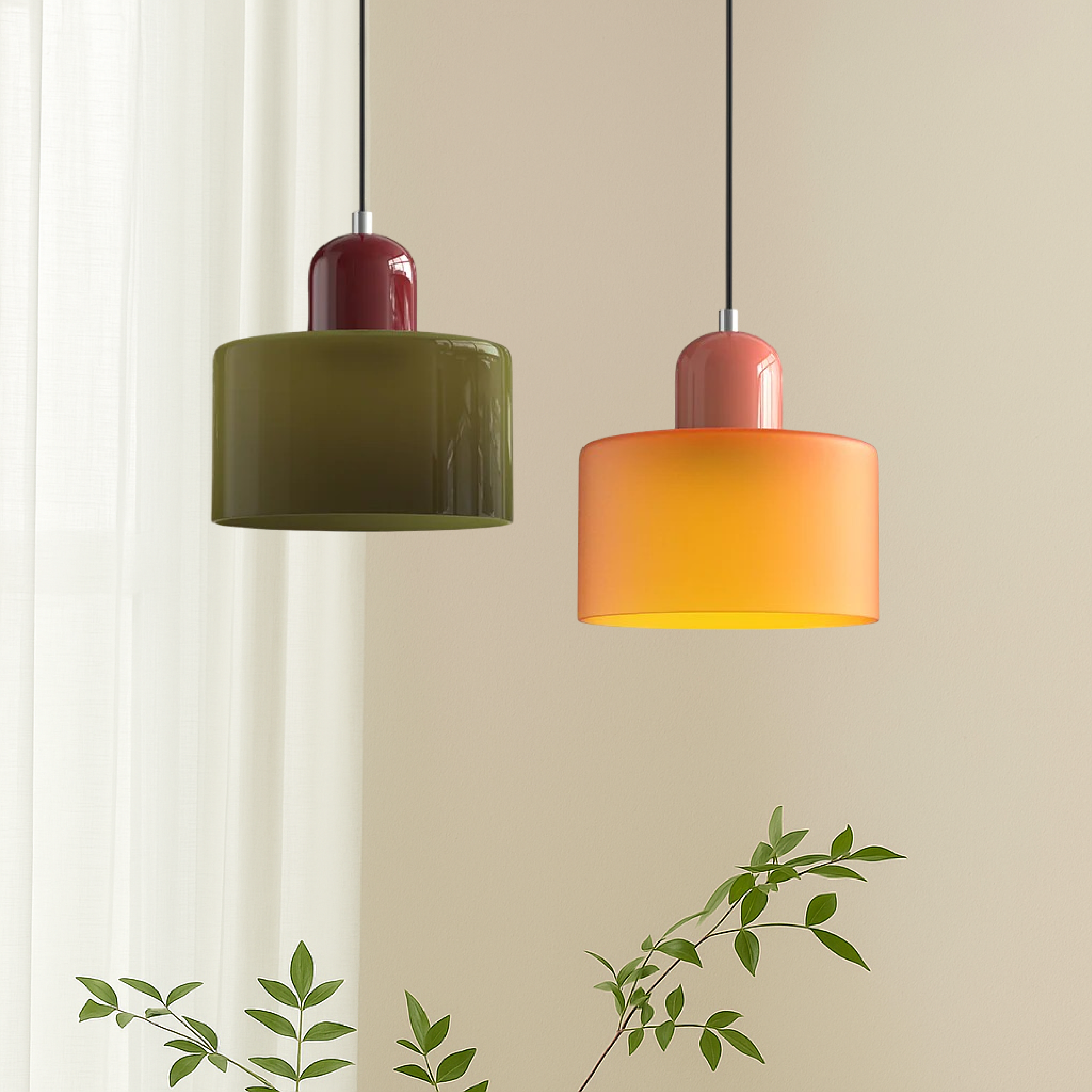 Bauhaus Glass Pendant Light with Colored Shade