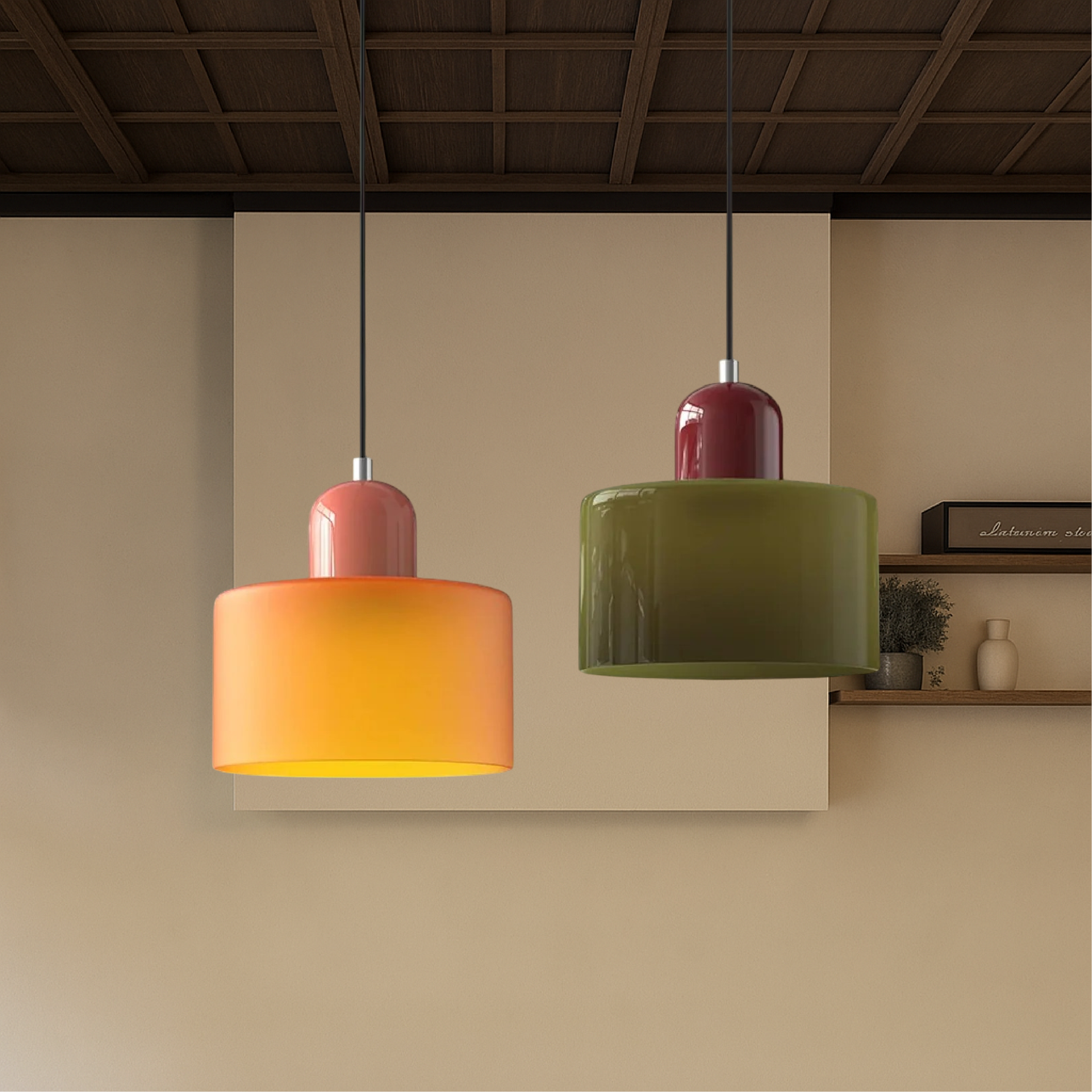 Bauhaus Glass Pendant Light with Colored Shade