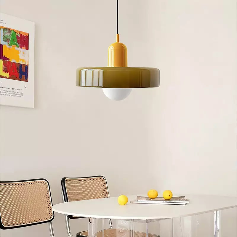 Bauhaus Glass Pendant Light with Ring Shade