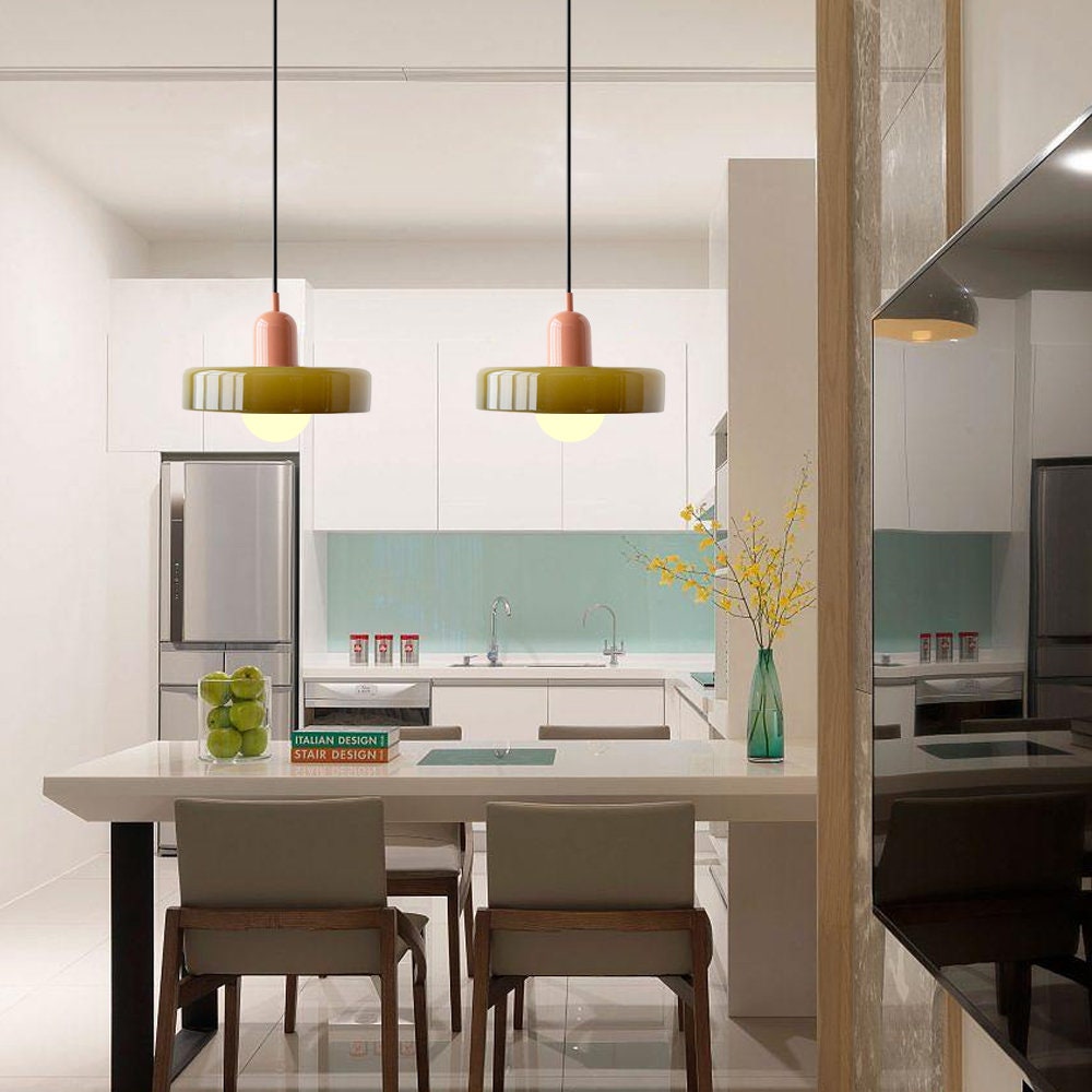 Bauhaus Glass Pendant Light with Ring Shade