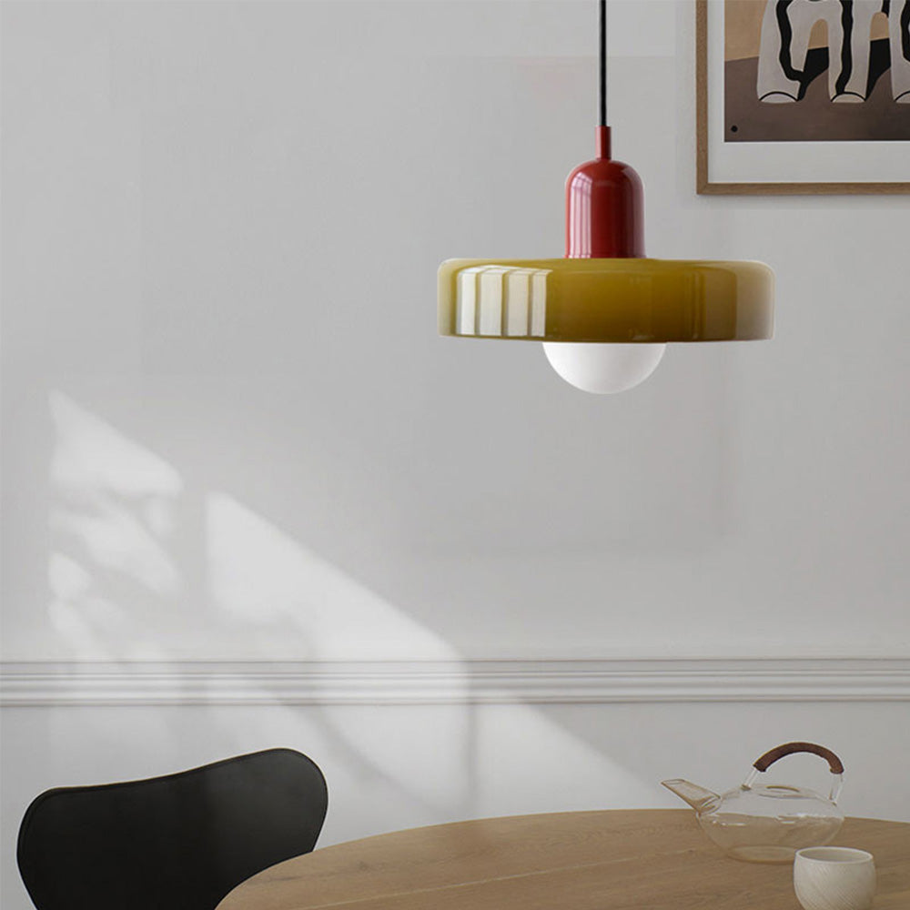 Bauhaus Glass Pendant Light with Ring Shade