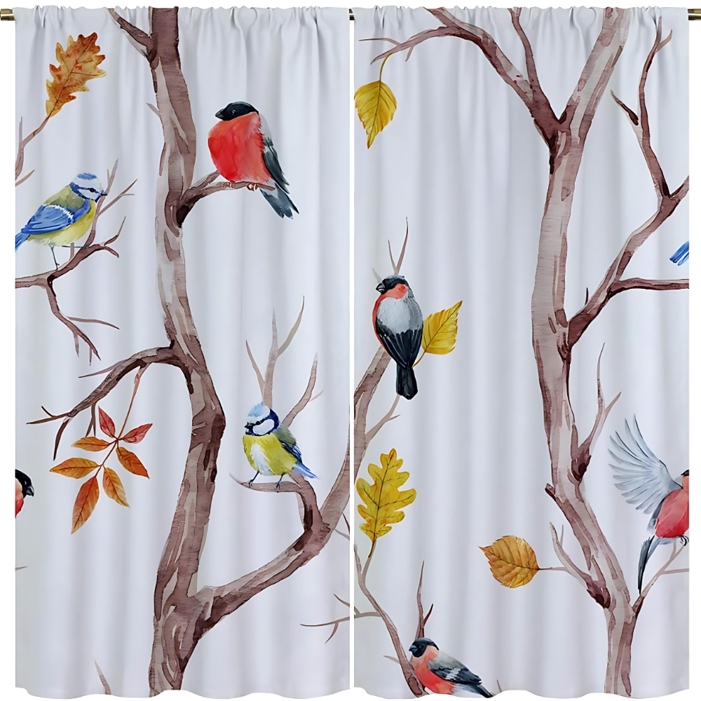 Bird Pattern Shower Curtain for a Calm Nature-Inspired Bathroom