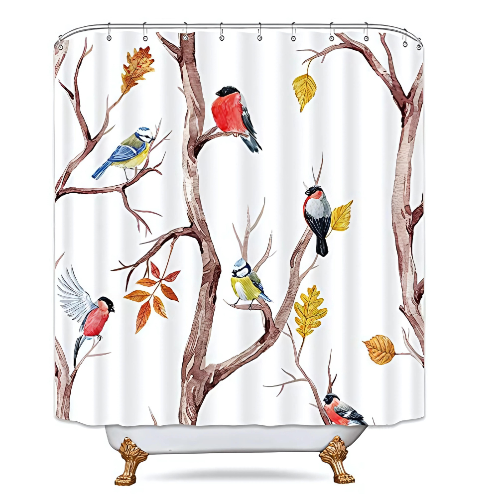 Bird Shower Curtain with Nordic Branch Design