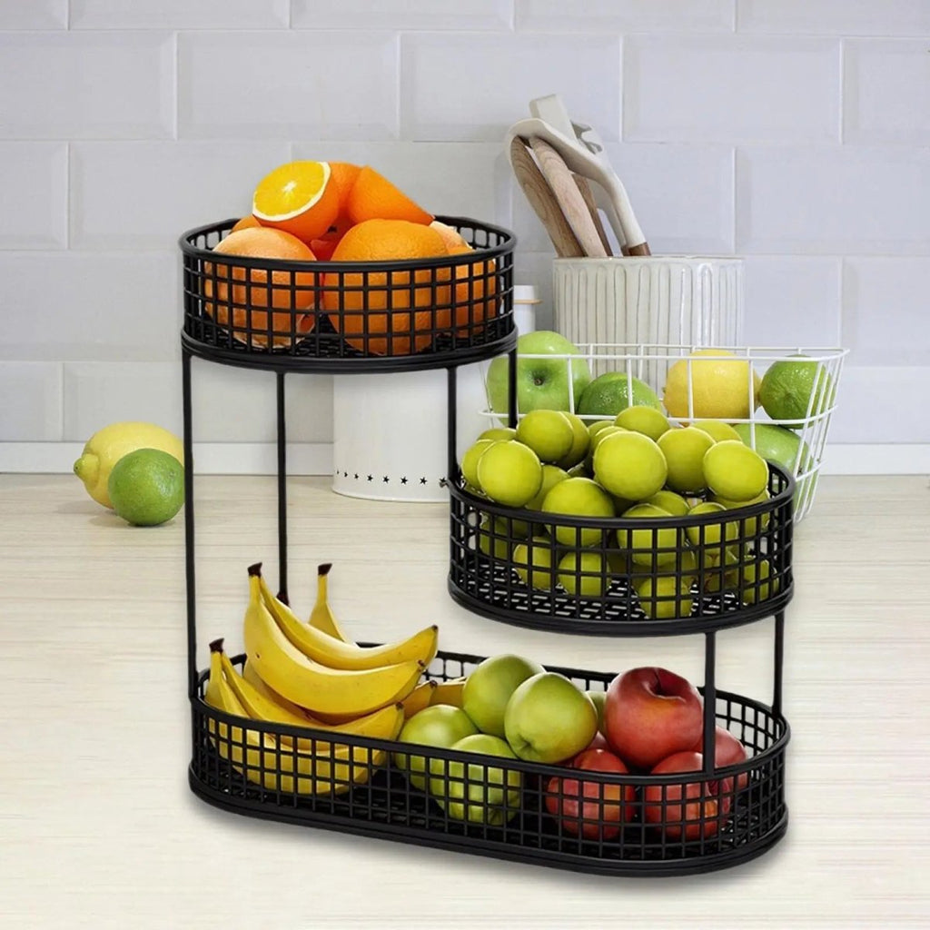 Black Metal Fruit Basket 3 Tier Food Storage