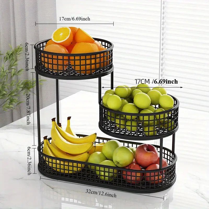 Black Metal Fruit Basket 3 Tier Food Storage
