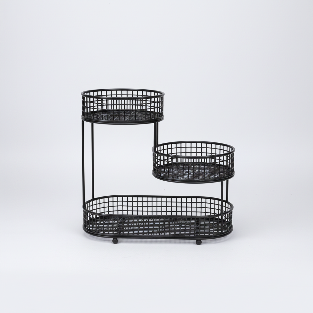 Black Metal Fruit Basket 3 Tier Food Storage