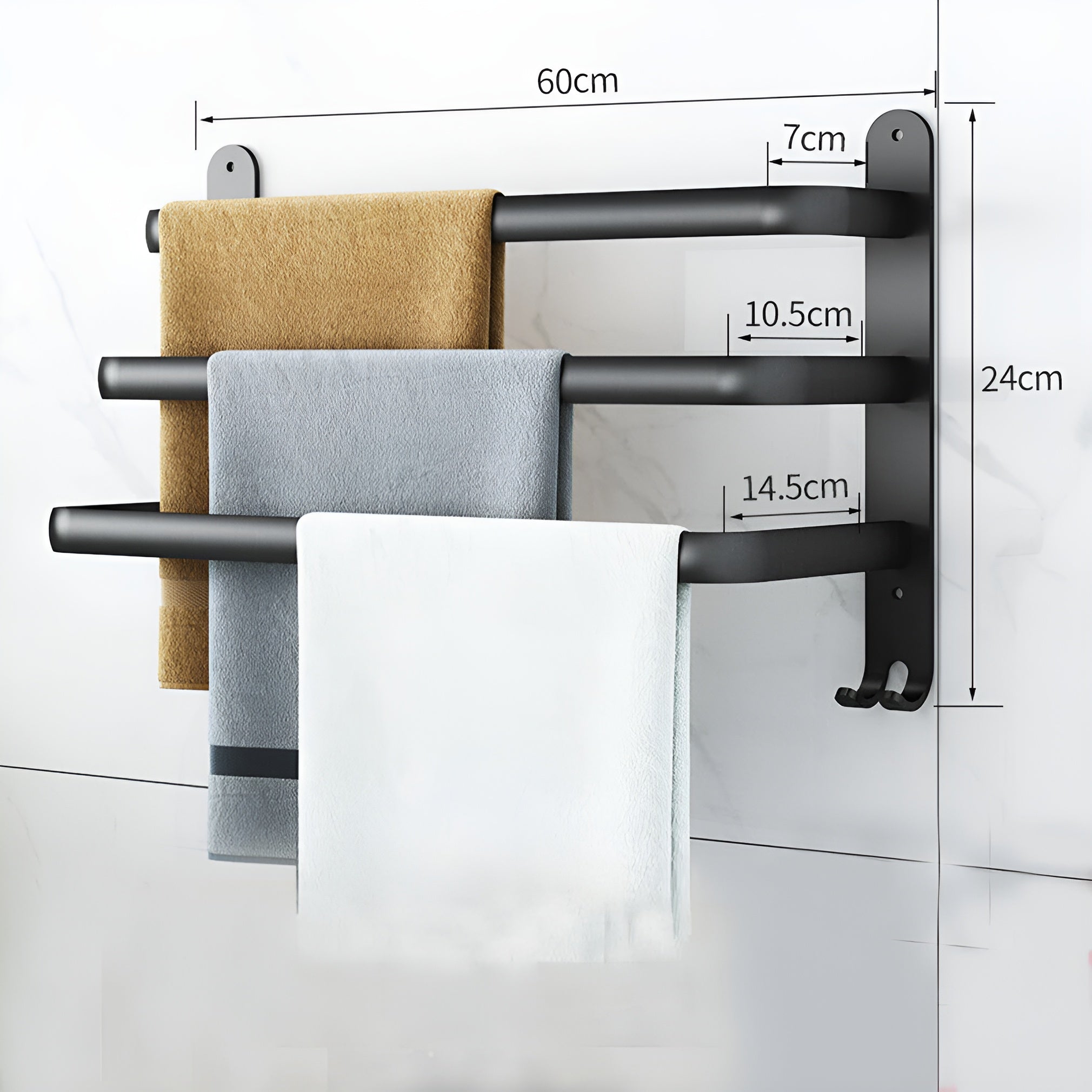 Black Wall Shelf Rack with Hooks Storage Design