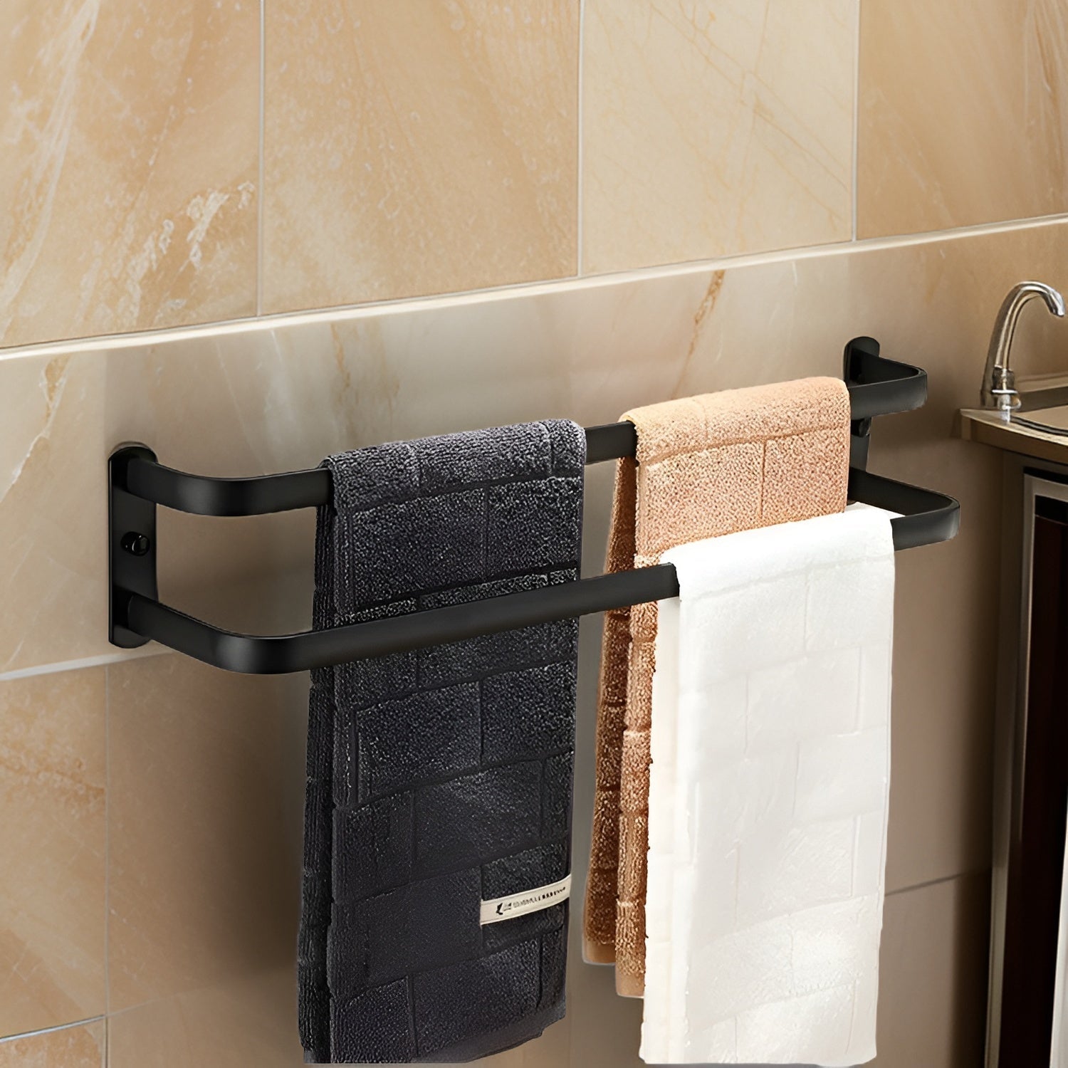 Black Wall Shelf Rack with Hooks Storage Design
