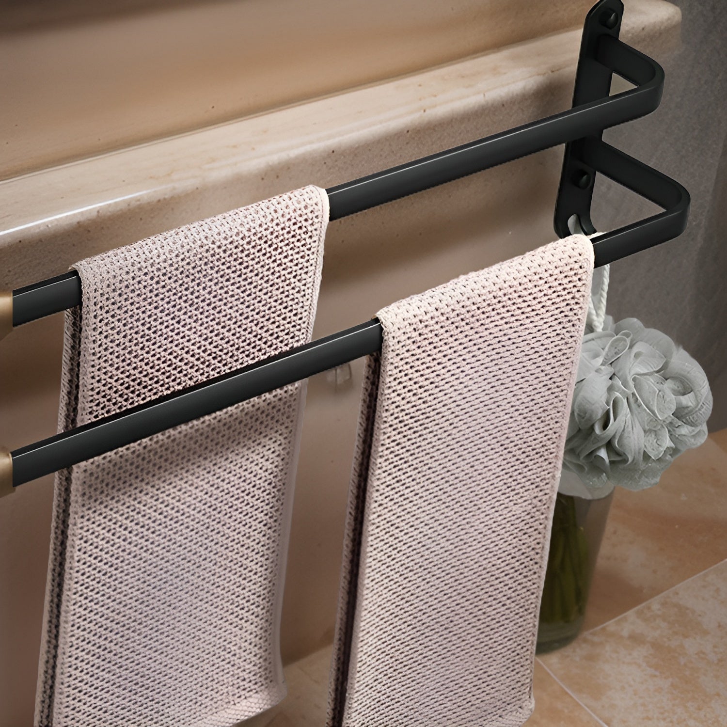 Black Wall Shelf Rack with Hooks Storage Design