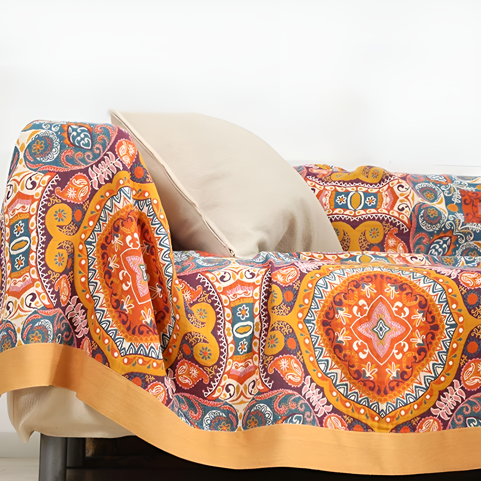 Boho Cotton Throw Blanket with Sunrise Pattern